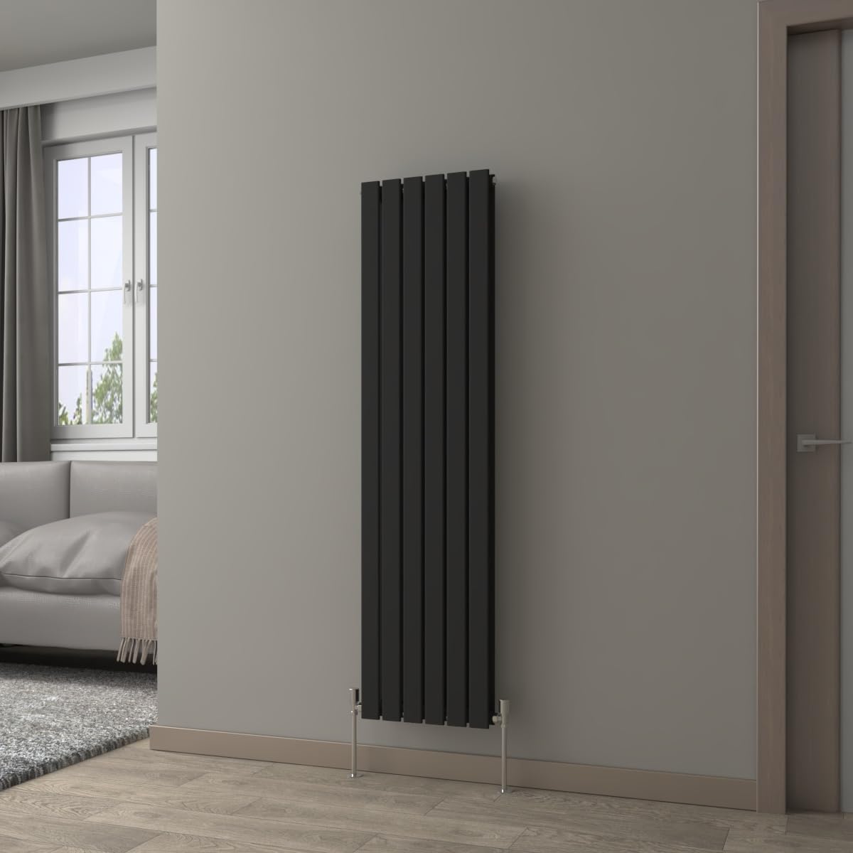 NRG Black Vertical 1600x408mm Double Flat Panel Radiator Central Heating for Bathroom/Kitchen/Living Room — image 1