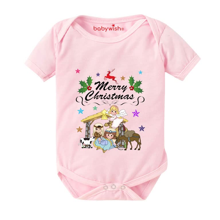 Image of baby wish Baby Christmas Bodysuits Newborn Santa Baby Romper Half Sleeve Unisex Romper Merry Christmas Party With Animal
