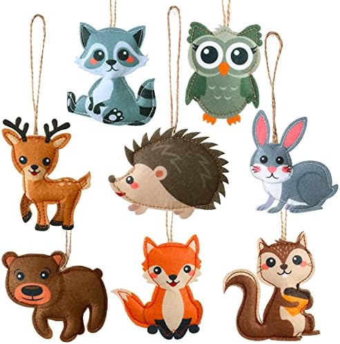 8 Pieces My Forest Friends Christmas Ornament Set Animals Craft Kit, Felt Woodland Decor Cute Animals Christmas Tree Decor for Home Party Decorations