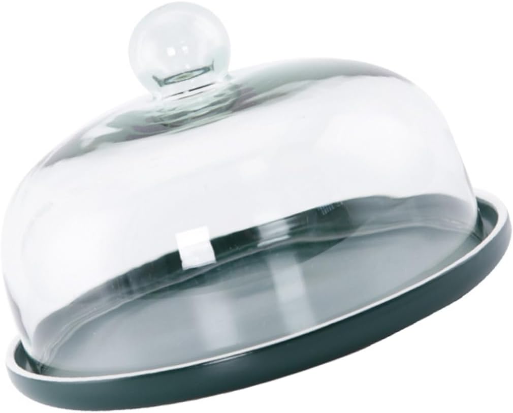 Ciieeo Ceramic Round Dessert Plate with Lid Matte Finish European Style Serving Tray Gold Trimmed 1-Piece Set for Cakes and Fruits