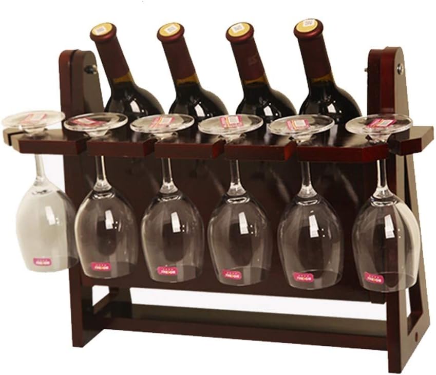 Wine Bottle Wine Bottle Holder Wooden Up-to 4 Wine Bottles & 6 Glass Cup Wine Bottle Rack Countertop Tabletop Wine Rack Gift (Color : B)