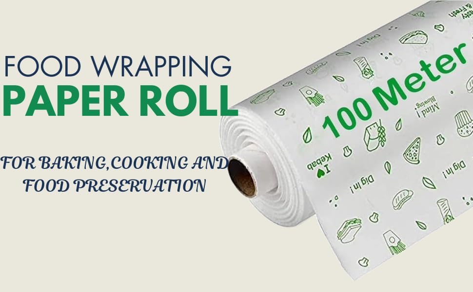 Image of Roll for Kitchen Food Wrap 100 Meter Premium Quality Non-Stick Butter Wrapping Paper | Used for Roti Wrapping | Parchment roll for Kitchen Food Wrap & Oil Absorption (100mtr)