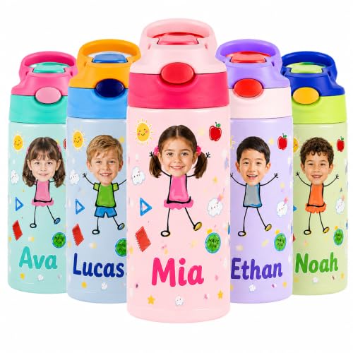 Image of Personalised Water Bottles for Kids, Toddler Water Bottle with Name Photo