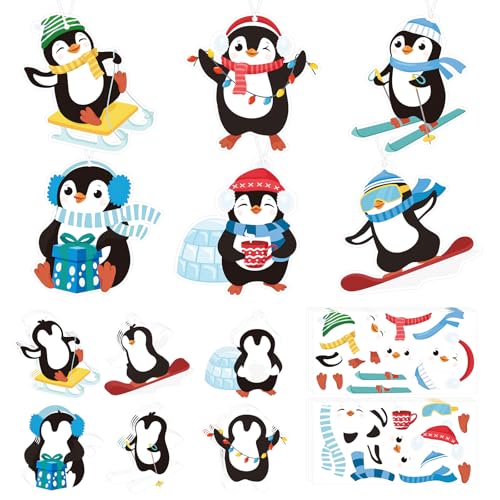 PAIVSUN 24Pcs Christmas Craft Kits, DIY Penguin Stickers Cutouts Ornaments Kit, Make Your Own Christmas Craft for Xmas Tree Decorations Winter Party Handcraft Supplies