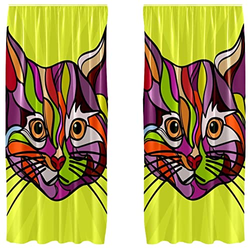 Cortinas opacas Cat Pop Art contra la luz exterior para ventanas de 55x84 2