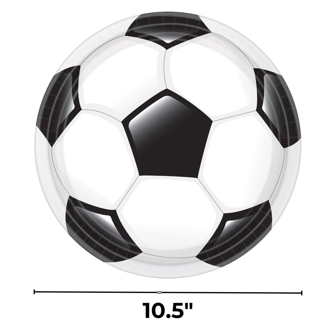 amscan Corner Kick, piatti rotondi bianchi e neri (26,7 cm), confezione da 20, ideali per feste, picnic ed eventi di gioco
