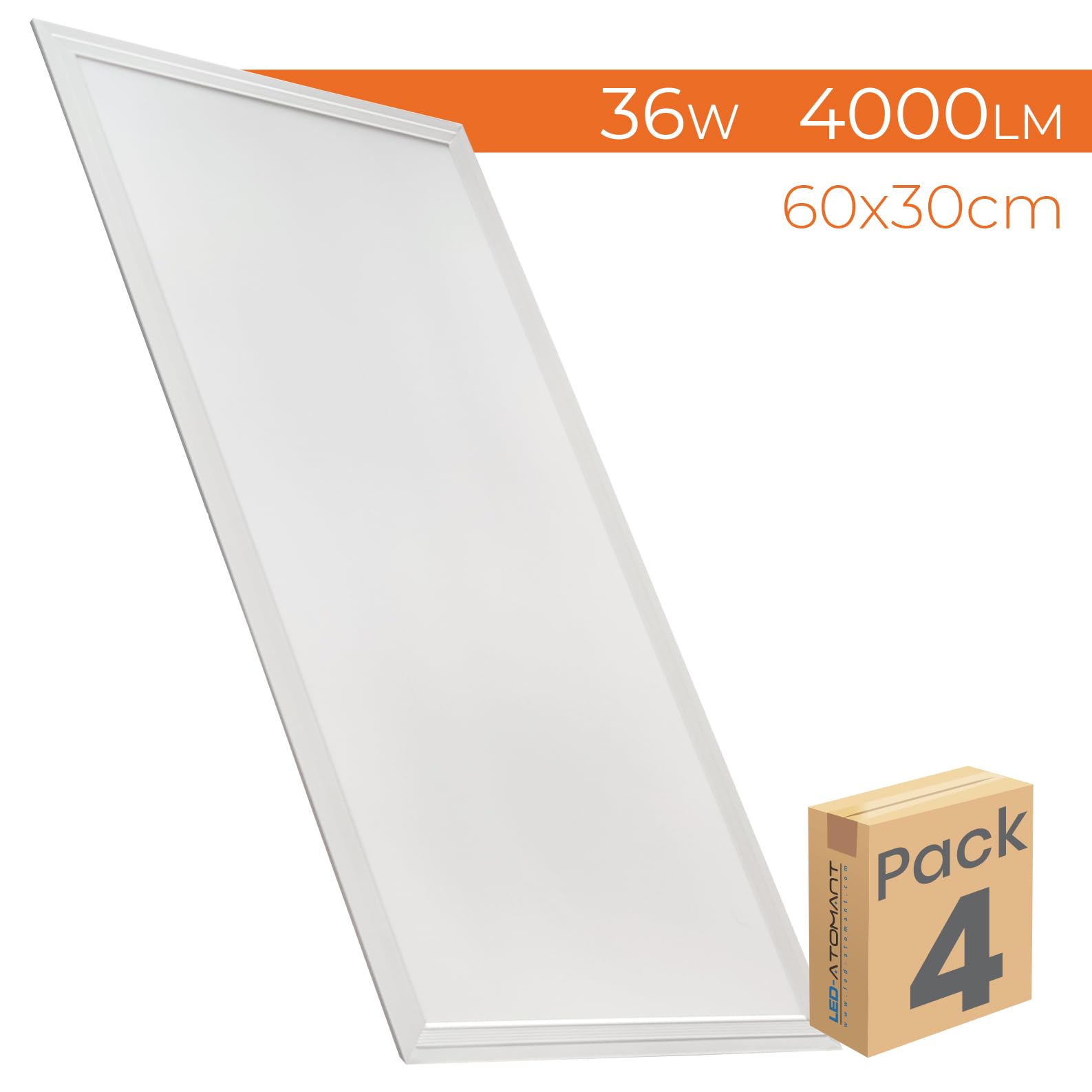 LED ATOMANT 4x Panel LED Empotrable 60x30cm 36W Color Luz Fria 4000lm | Color Blanco Frio 6500K, Driver incluido