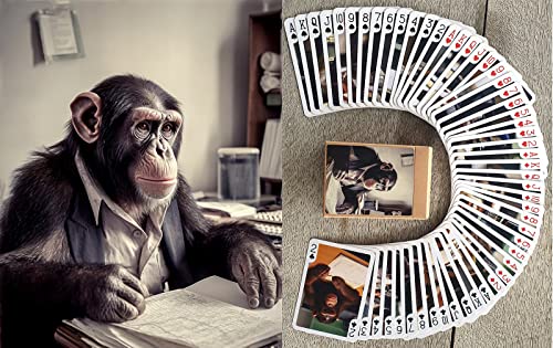 FLONZGIFT Monkey Business Playing Cards (Poker Deck 54 Cards All Different) Funny Office Jokes Cards for All Occasions, Monkey Accountant Monkey Receptionist Monkey Boss and Other Office Workers