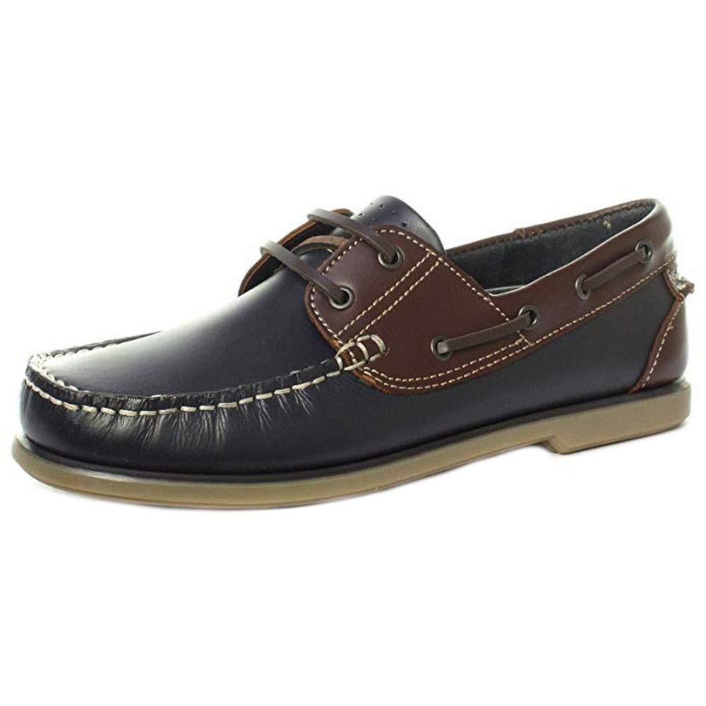 Dek Scarpe da barca in pelle marrone navy con lacci per Uomo