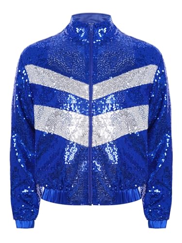 Linjinx Kids Girls Sequins Jacket Long Sleeve Zipper Bomber Coat Hip Hop Jazz Disco Dance Tops Outerwear Party Dancewear4