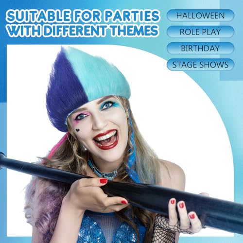 Image of Geyoga 1 Pcs Funny Wig Crazy Hair for Halloween Party,Blue | Funny Colorful Wig Adults Use, Unisex Funky Hairband, Halloween Mardi Gras Cosplay Costume Party Accessories