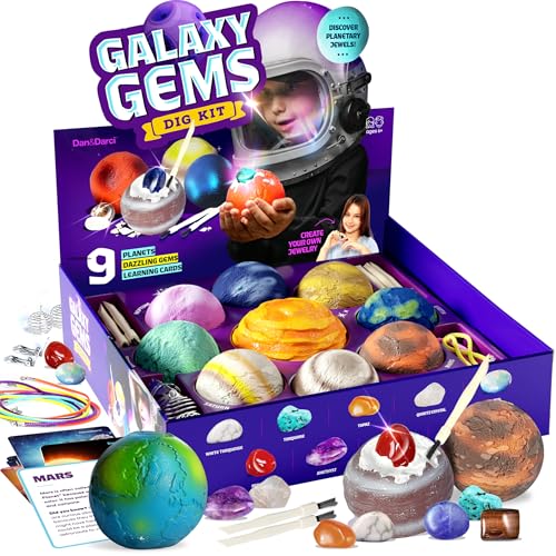 Dan&Darci Galaxy Gem Dig Kit for Kids - Gemstones Digging Science Kits for Kid Age 6-7, 6-8, 8-10 - Gifts for 6 7 8 9 10 11 Year Old Boys & Girls - Planet Space Toys for Ages 8-10 STEM for Boy & Girl
