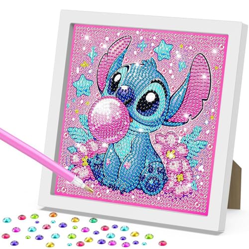 Milygobam 5D Diamond Painting for Kids,Diamond Art with Wooden Frame,Cute Cartoon Kids Diamond Art Set,DIY Full Drill Art Kits for Kids,Gem Art Kits Gift for Kids Girls,Boys (Rose red)