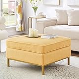 24KF Large Square Couch Ottoman for Living Room, Upholstered Teddy Fabric Padded Cushion Ottoman Table,Large Foot Rest,5088-Teddy Yellow