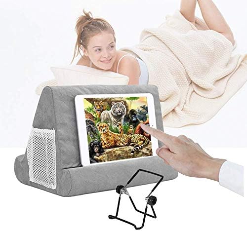 Multi-Angle Soft Pillow for iPads, Tablet Pillow Lap Stand for iPad,eReaders, Smartphones, Books, Magazines Tablet Stand Pillow Holder Gray