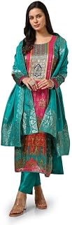 Soch Womens Teal Brocade Ethnic Motifs Suit Set With Faux Mirror And Sequins Price In India