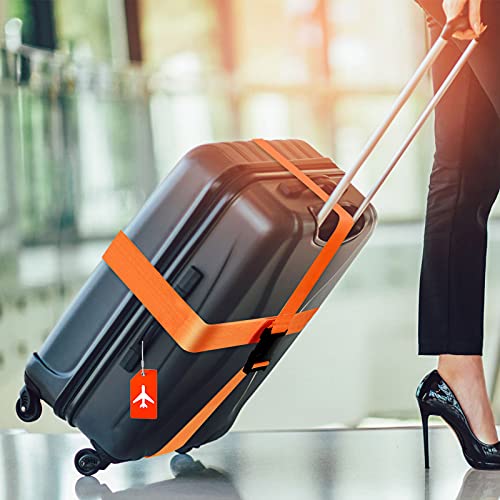 Image of Weewooday 8 Pcs Luggage Straps Suitcase Tags Set for TSA Approved, 4 Travel Adjustable Suitcase Belt, 4 Silicone Luggage Tags with Name ID Card Travel Accessories(Orange,Airplane)