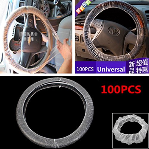 Set (100 pcs) Car Steering Wheel Cover For Universal Disposable Plastic Covers Super thick (Transparent, 100 Pcs)