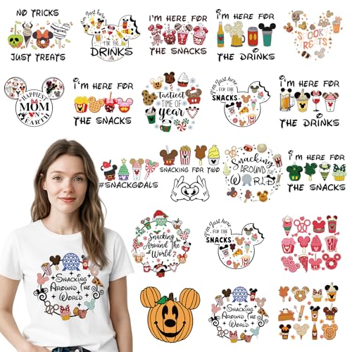 RiVolTa Mouse Iron on Transfers - 20 Sheets Cute Snacks DTF Ready to Press for T Shirts Funny Cartoon Heat Stickers Patches Vinyl Decals Appliques Clothing Clothes Pillow Hat DIY Crafts Decorations