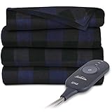 Sunbeam Heated Throw Blanket | Fleece, 3 Heat Settings (Blue Plaid)