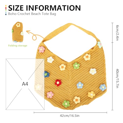 Image of PALAY Crochet Tote Bag Shoulder Bag Floral Hand Bag Hollow Out Bag Casual Tote Bag Multi-Purpose Crochet Travel Tote Bags for Women Office Use, College