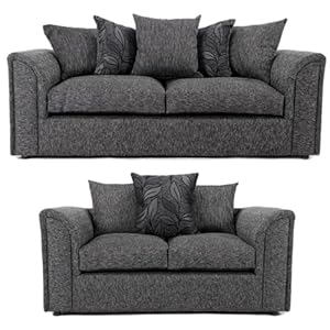 Furnishings For Less UK Byron Dundee Fabric Sofa Suite 3 + 2 Seater Scatter Back Patterned Cushions (3 + 2 Sofa Set)