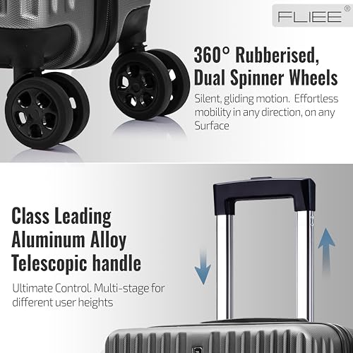 FLIEE Luggage Sets 3 Piece | Aluminum Telescopic Handle | Lightweight Hard Shell Suitcase Sets | TSA 3 Digit Combination Lock | 360° 4 Silent Dual Spinner Wheels| Travel Suitcases (Grey, 3 PCs Set) - Image 3