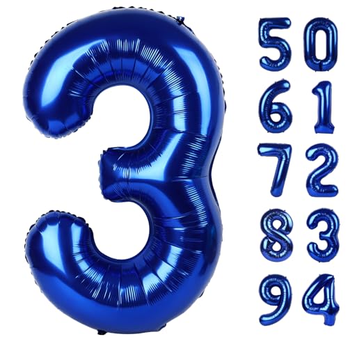 Image of Night Blue 3 Balloon, Number Balloons 40 Inch, 3rd Birthday Decorations Women Party Supplies for Party Decorations, Number 3 Balloon