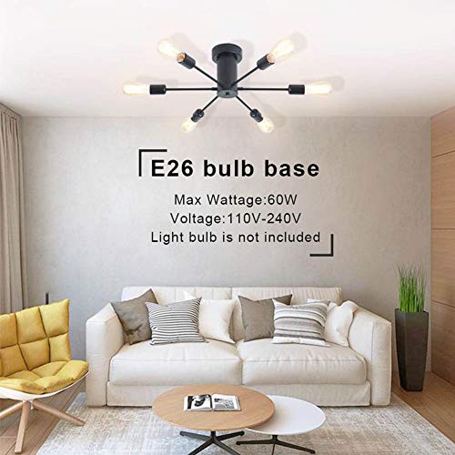 Lampundit 6 Light Semi Flush Mount Ceiling Light Matte Black With E26 Base Modern Sputnik Chandelier For Farmhouse Kitchen Dining Room Bedroom Living Room Study Foyer Hallway #TOP1