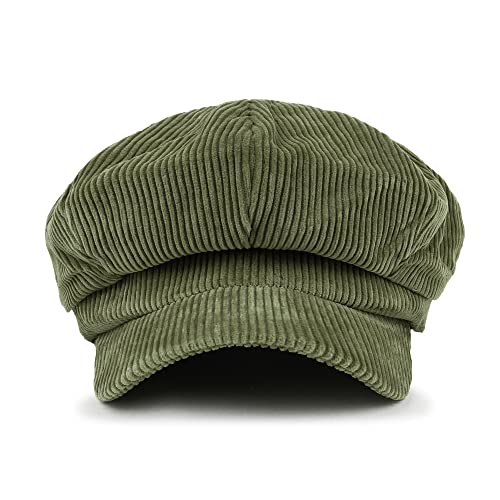 Ililily Washed Cotton Newsboy Cabbie Cap Corduroy Duck Bill Flat Hunting Hat, Olive - New #TOP1