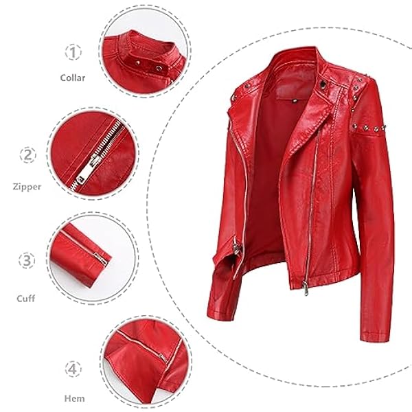 Adhdyuud Leren damesjas, opstaande kraag, leren jas, herfst, turn-downkraag, effen jas, jas