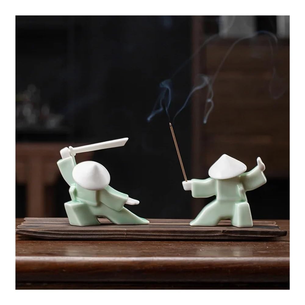 Figura decorativa de cerámica de caballero samurái, regalo para mascotas, palo de incienso, estatua de guerrero, escultura de cerámica de Kung Fu (02-9,5 x 3,8 x 8,8 cm)