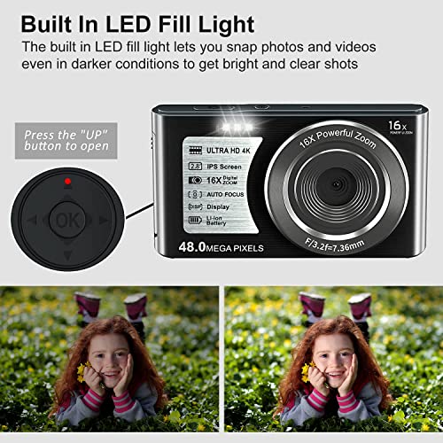 Acuvar 4K Compact Point And Shoot Digital Camera, 48Mp, 16X Digital Zoom, 2.8 Inch Screen & 32Gb Sd Card, Vlogging Camera For Kids Teens Students Boys Girls Seniors (Black) #TOP3