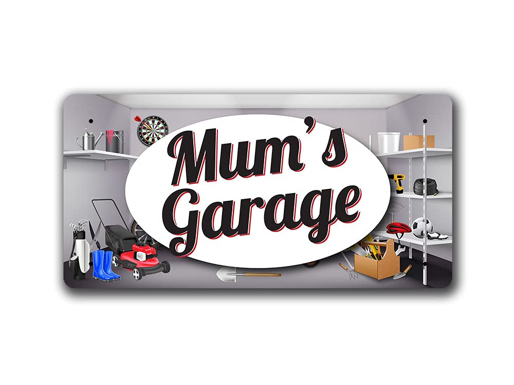 Mcmug White - Mum's Garage - Metal Sign, Decorative Sign, 200Mm X 100Mm