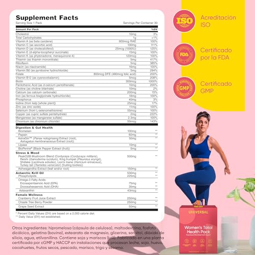 Suplemento multivitamínico diario con 22 vitaminas y minerales importantes - para la energía y el sistema inmunitario - con selenio, hierro, biotina y zinc - Women's Total Health Pack - (30 unidades) - imagen 7