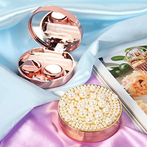 image for Fanciher Contact Lens Pearl Case with Mirror, Portable Mini Travel Con
