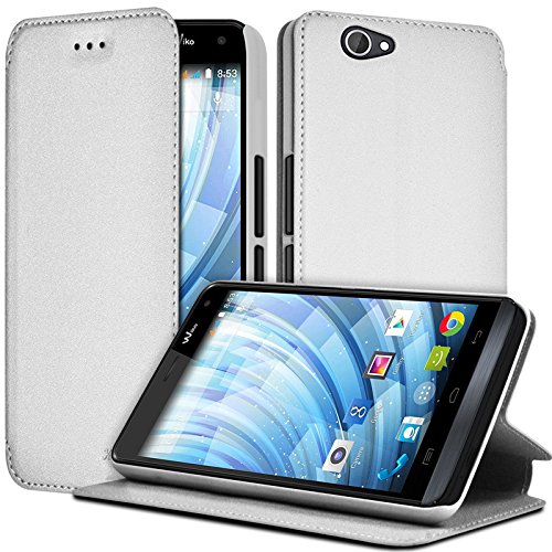 KARYLAX Seluxion - Housse Coque Etui à Rabat latéral Fonction Support Couleur Blanc pour Wiko Getaway + Film de Protection …