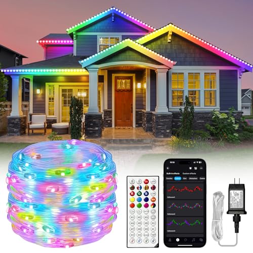 Lichaser Striscia LED Esterno Impermeabile IP68 RGB+IC con Alimentatore e Telecomando Bluetooth 2.4G, fai da te, Controllo Segmentato Adatto per Cortili, Terrazze, Piscine, Esterni da Giardino (20m)
