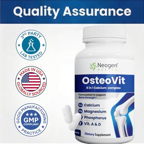 OsteoVit 5-in-1 Calcium 120 tabs Multivitamin: Calcium, Magnesium, Phosphorus, Vitamin D3 & A - Bone Strength & Flexibility*, Non-GMO Gluten Free | Calcium Supplement for Women & Men with Vitamin D