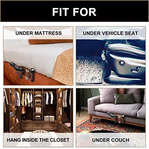 Tactical Adjustable Under Mattress Bed Seat Vehicle Car Pistol Handgun Gun Holster Holder Universal with Tactical Flashlight Loop (Brown)