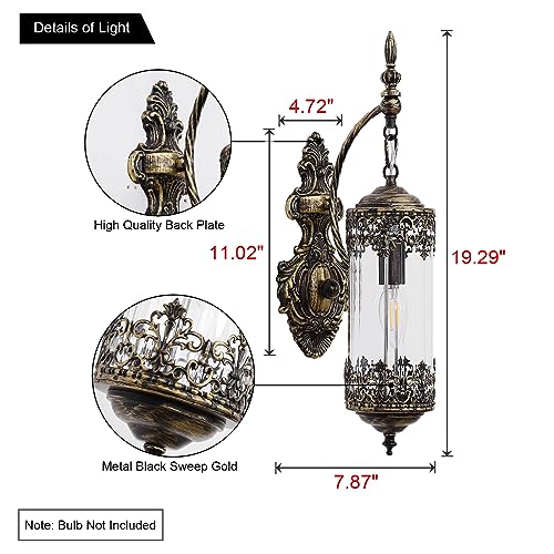 Image of Vintage Wall Sconce with Glass Shade, Rustic Black Brushed Gold Farmhouse Wall Light Fixture, Antique Gothic Decorative Metal Wall Lamp for Hallway, Bedroom, Living Room, Entryway