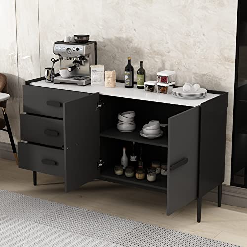 Ecacad Modern Sideboard Buffet Storage Cabinet With 3 Drawers, Shelves & 2 Doors, Kitchen Cupboard Console Cabinet For Living Room, Entryway, Gray (55.1”L X 15.9”W X 31.5”H) #TOP2