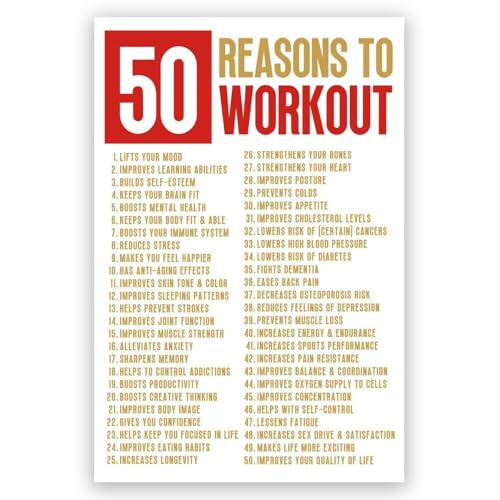 Motivational Quotes Exercise Canvas Wall Art 50 Reasons to Workout Poster Inspirational Fitness Art Posters Prints Fitness Home Decor for Office Gym Home Wall Decor 8x12in Unframed