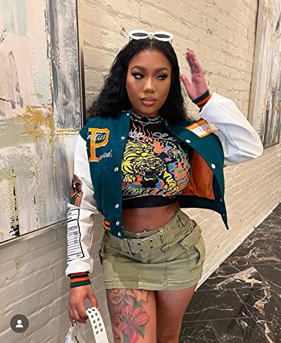 NIFTRIRY Varsity Jacket Women Patch Casual Jacket Cropped Jacket Leather Jacket Women Festival Outfits for Women2