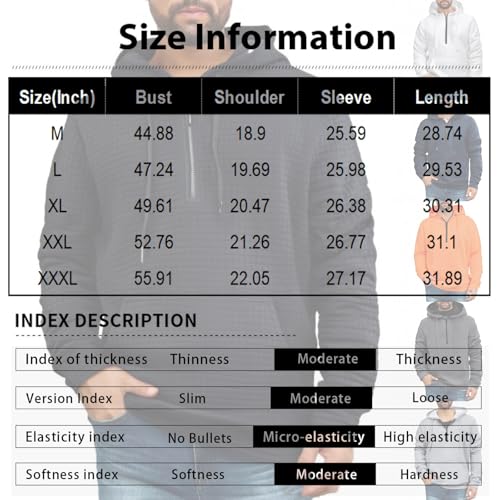Lightweight Hoodie Men Zip Plain Hoodie Warm 1/4 Zip Pullover Hooded Sweatshirt Drawstring Fall Winter Sweater2