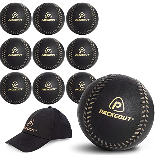 Packgout Soft Baseballs, Foam Baseballs For Kids Teenager Players Training Balls 10Pcs (Black) With Black Baseball Cap #TOP4