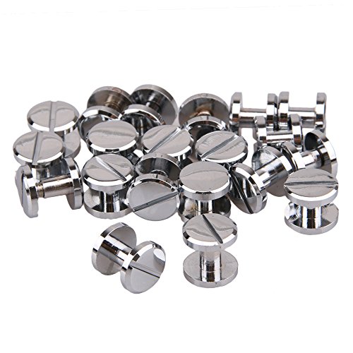 20pcs Silver Chrome Plated Flat Head Button Brass Studs Screwback for Leather Belt (10x4x5mm)