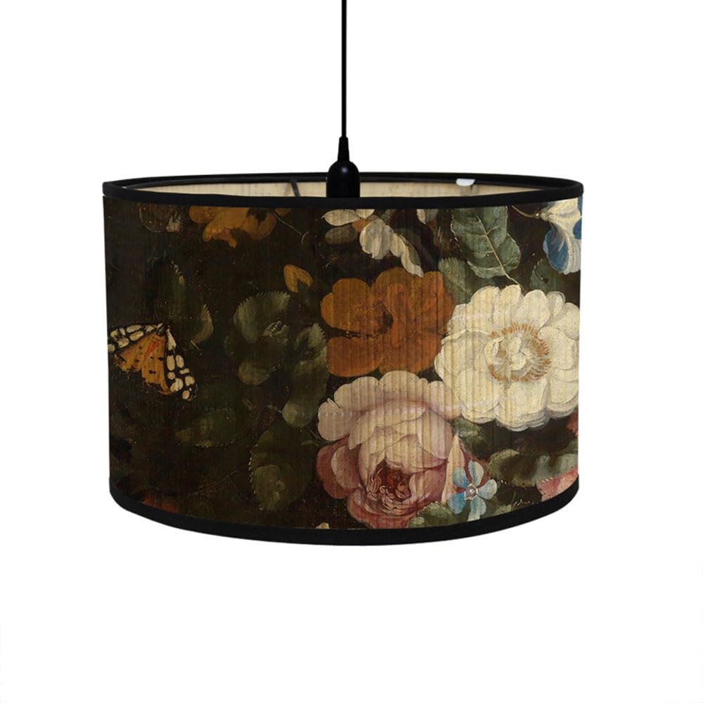 FANSU Round Drum Light Shade for Table Lamp, Modern Vintage Floral Pattern Pendant Lampshades Easy Fit for Living Rooms, Bedroom, Hallways, Reading Room (Chrysanthemum)