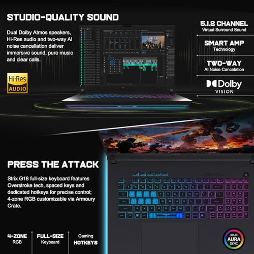 Image of ASUS ROG Strix G18 Ultra 9 Gaming Laptop, 18 inch 2.5K QHD+ 240Hz IPS Nebula Display, RTX 5060, Intel Core Ultra 9 275HX, 32GB DDR5, 1TB SSD, 4-Zone RGB Backlit, Numeric Keypad, Win 11 Home, w /Bundle