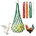 3 bolsas de malla para comida de frutas y verduras para pollo, reutilizables, para colgar verduras, pollos, juguetes colgantes con 3 ganchos en S para gallinas, gansos, patos y pájaros (3 unidades)